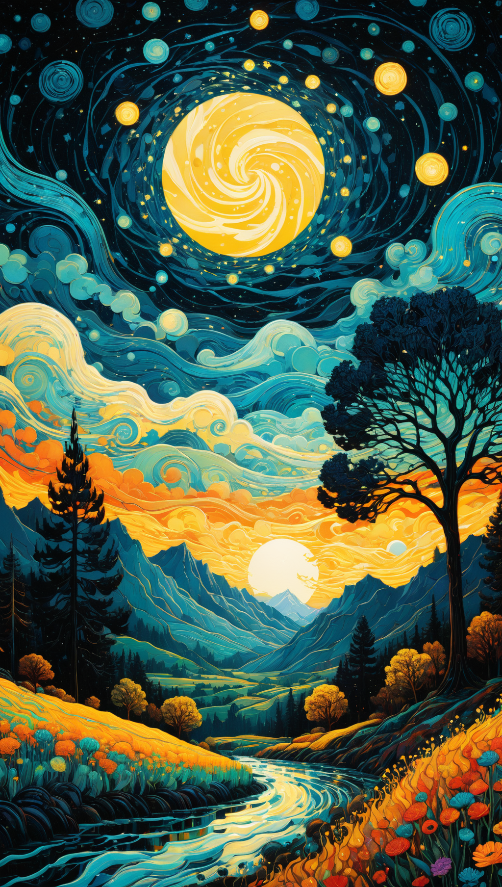 01004-2264933515-Art by James R. Eads, Swirling and flowing lines define the vivid landscapes and sky, drawing inspiration from Van Gogh's Starry.png